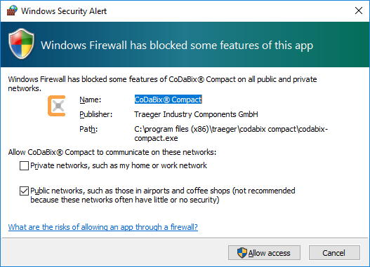 Screenshot of Windows Firewall Dialog